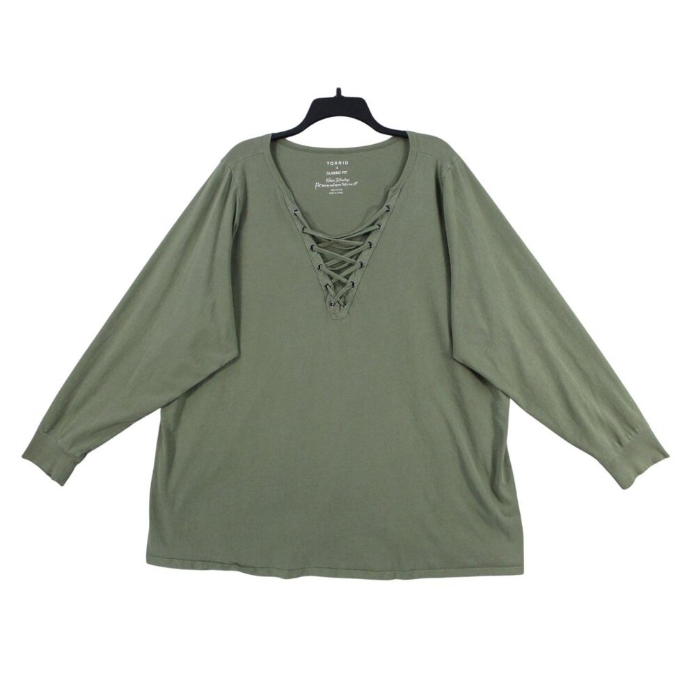 Torrid Classic Fit Lace-Up‎ Neck Olive Top Size 4